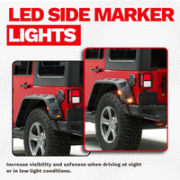 Load image into Gallery viewer, Fender Flares w/LED Side Maker Compatible with 2007-2018 Jeep JK Wrangler 2/4 Door Model Unlimited Rubicon Unlimited, Pocket-Riveted Style Smooth Matte Black Wheel Flares Cover 4Pcs LYAP-197