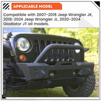 Load image into Gallery viewer, Stubby Front Bumper Compatible With 2007-2024 Jeep Wrangler JK JL Gladiator JT W/Fog Light Housing & D-rings Steel Powder Coated Black LYAM-295V