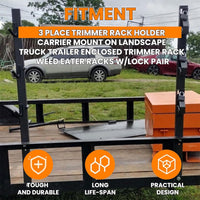Load image into Gallery viewer, 3 Place Weed Eater Rack Carrier Mount On Landscape Truck Trailer Enclosed Trimmer Rack Holder w/Lock Pair Steel Lockable LYA-064