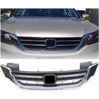 Load image into Gallery viewer, Front Bumper Hood Grille Grill Compatible with 2013-2015 Honda Accord 4D Replacement for 71121T2FA01 HO1200214 Black & Chrome (4 Door Sedans ONLY) KX-014