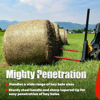 Load image into Gallery viewer, Pair Hay Spear 47" Bale Spear Quick Attach Square Hay Bale Spears 1.18", Durable Red Coated Forks for Tractors