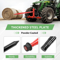 Load image into Gallery viewer, 49" Hay Bale Spear 3000 lbs W/Stabilizers Pair Fit for Skid Steer Tractors Loaders Hay Bale Forks Tractor Attachment Quick Attach Spears 3PCS Red Steel