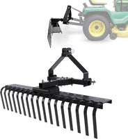 Load image into Gallery viewer, 50In Landscape Rake Compatible with Category-0 Cat0 Tractor 3 Point & 5-Position Angle Adjustment for Garden, Farm, Grass Steel Powder Coated Black LYOM-374-BK
