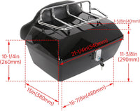 Load image into Gallery viewer, Black Motorcycle Luggage Trunk Compatible with Harley Honda Yamaha Suzuki Cruiser Motorcycle Luggage Tour Trunk Tail Box with Top Rack Backrest DMYS-B