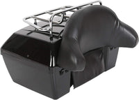 Load image into Gallery viewer, Black Motorcycle Luggage Trunk Compatible with Harley Honda Yamaha Suzuki Cruiser Motorcycle Luggage Tour Trunk Tail Box with Top Rack Backrest DMYS-B