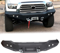 Load image into Gallery viewer, Front Bumper Compatible with 2007-2013 Toyota Tundra Full Width Off-Road Bumper W/D-rings, LED Lights, Winch Plate Steel Black 2 Packages LYAM-416A+LYAM-416B