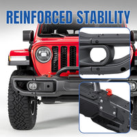 Load image into Gallery viewer, KUAFU Front Bumper Compatible with 2018-2025 Jeep Wrangler JL Rubicon 2020-2025 Jeep Gladiator 10th Anniversary Style 2DR 4DR Models W/PDC Sensor Hole Steel Black Powder Coated LYAM-625T-1