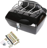 Load image into Gallery viewer, Black Motorcycle Luggage Trunk Compatible with Harley Honda Yamaha Suzuki Cruiser Motorcycle Luggage Tour Trunk Tail Box with Top Rack Backrest DMYS-B