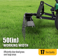 Load image into Gallery viewer, 50In Landscape Rake Compatible with Category-0 Cat0 Tractor 3 Point & 5-Position Angle Adjustment for Garden, Farm, Grass Steel Powder Coated Black LYOM-374-BK