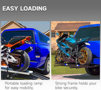 Load image into Gallery viewer, 600LBS Black Motorcycle Carrier Mount Dirt Bike Rack Hitch Hauler |with Loading Ramp| Superior Heavy Duty (You Will Receive Two Packages for This Item) LYOM-040A+LYOM-040B