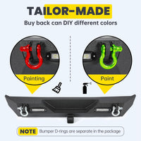 Load image into Gallery viewer, KUAFU Rear Bumper Compatible with 1987-2006 Jeep Wrangler TJ YJ With LED Lights 2inches Hitch Receiver D-rings Off-Road Style Black Texture LYAM-301S
