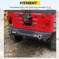 Load image into Gallery viewer, KUAFU Rear Bumper Compatible with 1987-2006 Jeep Wrangler TJ YJ With LED Lights 2inches Hitch Receiver D-rings Off-Road Style Black Texture LYAM-301S