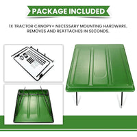 Load image into Gallery viewer, Kojem Green Tractor Canopy Compatible with John Deere Compact Utility Tractors with rops 34" Wide or Less. Fit 1 1/2" x 3", 2" x 2" or 2" x 3" ROPS Sun Shade Canopy with Bracket 35" W x 40" L