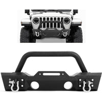 Load image into Gallery viewer, Stubby Front Bumper Compatible With 2007-2024 Jeep Wrangler JK JL Gladiator JT W/Fog Light Housing & D-rings Steel Powder Coated Black LYAM-295V