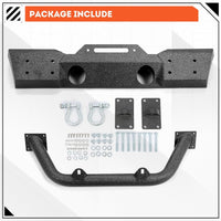 Load image into Gallery viewer, Stubby Front Bumper Compatible With 2007-2024 Jeep Wrangler JK JL Gladiator JT W/Fog Light Housing & D-rings Steel Powder Coated Black LYAM-295V
