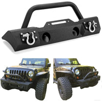 Load image into Gallery viewer, Stubby Front Bumper Compatible With 2007-2024 Jeep Wrangler JK JL Gladiator JT W/Fog Light Housing & D-rings Steel Powder Coated Black LYAM-295V
