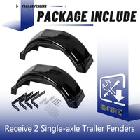 Load image into Gallery viewer, 2 Pcs Trailer Fenders W/Steps Compatible with 13" Diameter Wheels Tires Single-Axle Trailers Plastic Fenders Black LYAP-287S-2
