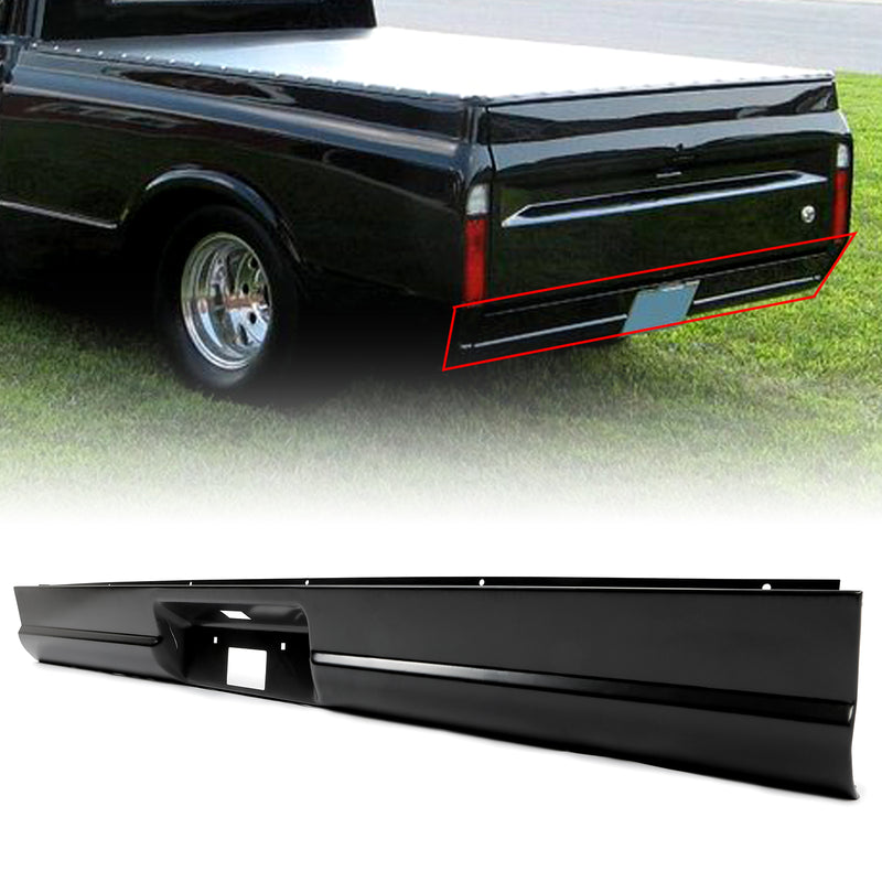 YIKATOO® Steel Rear Roll Pan Bumper W/ License Light Compatible With 1967-1972 Chevy C10 Pickup Fleetside