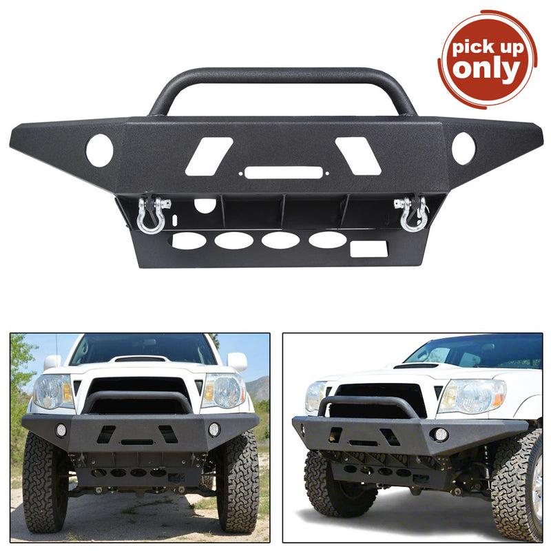 YIKATOO® New Front Bumper Guard W/ Winch Ready LED Hole D-Rings Offroad Steel for 2005-2015 Toyota Tacoma pick up only