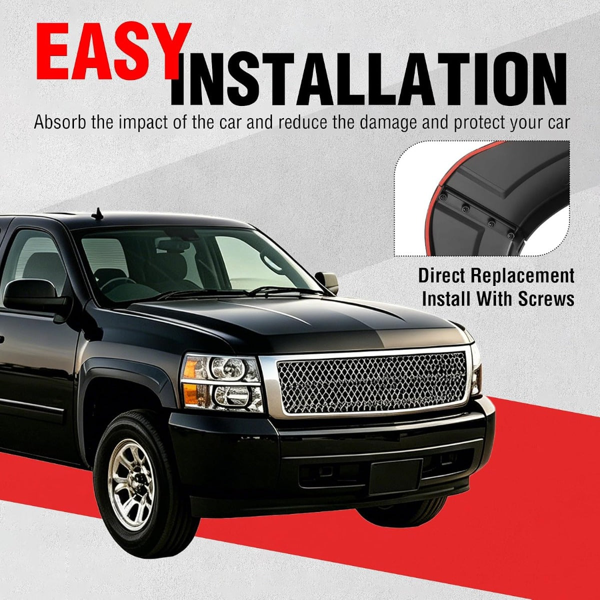 4Pcs Fender Flares Set Compatible with 2007-2013 Chevy Chevrolet Silverado 1500 Standard/Extended Cab Front & Rear Wheel Arch Cover Protector Plastic(PP) Textured Black