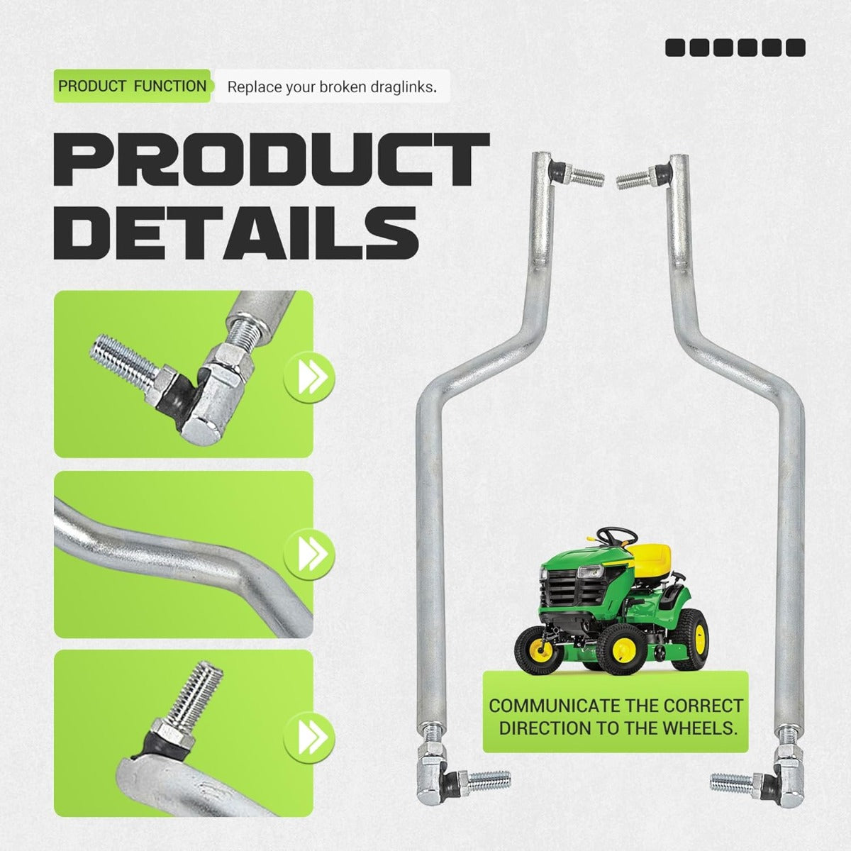 Pair Steering Drag link Tie Rod Compatible with John Deere L100 L105 L107 L108 L110 L111 L118 L120 L130 G110 Tie Rod Set Draglink Steel Replacement for GY20491 GY20492