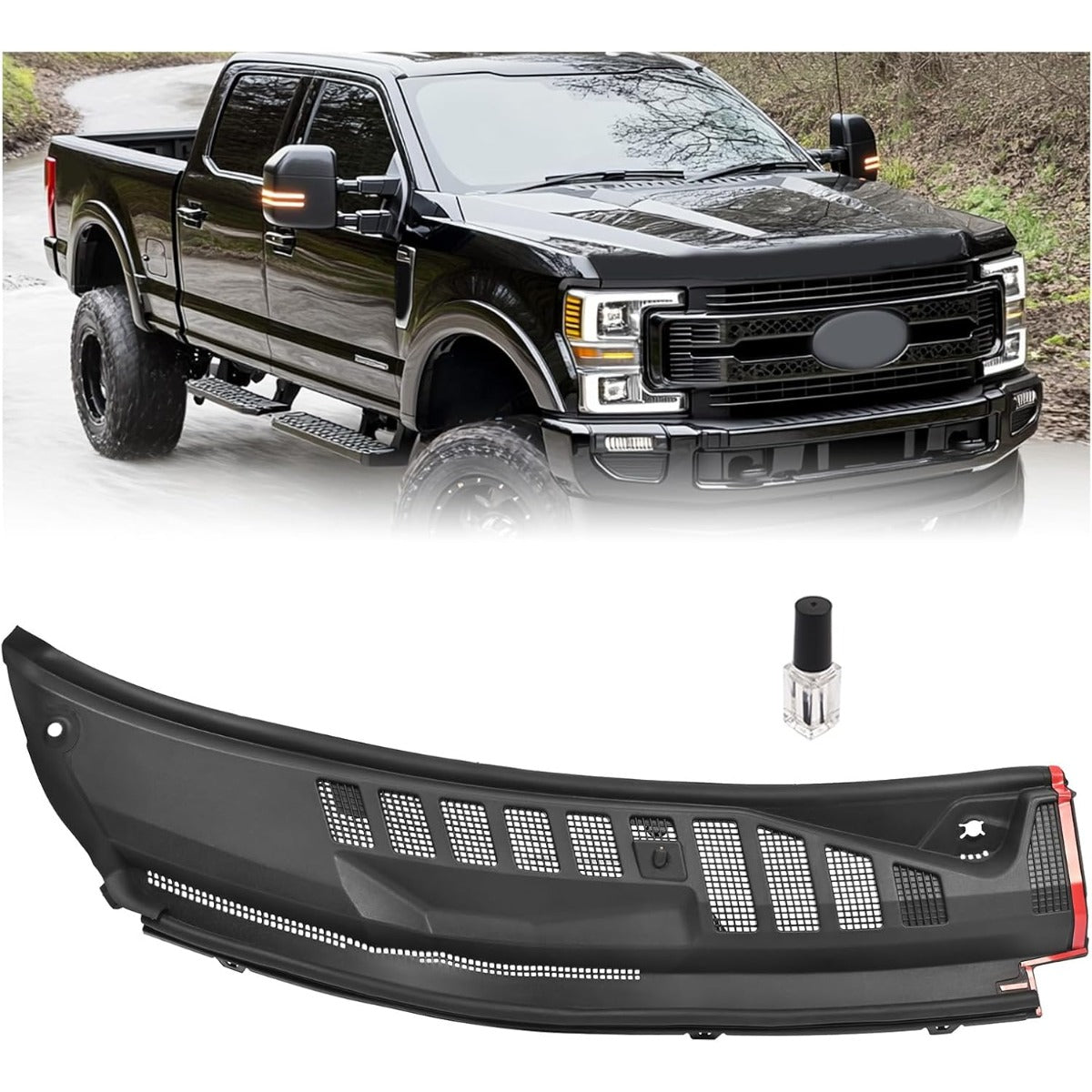 Windshield Wiper Cowl Panel Grille Compatible with 2017-2022 Ford F-250 F-350 F-450 F-550 Super Duty Replacement for HC3Z-25022A68-AA HC3Z-25022A68-AB Front Window Cover Insert Panel Right