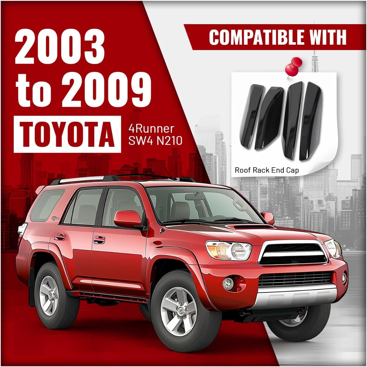 4Pcs Roof Rack Rail End Cover Shell Cap Compatible with 2003-2009 Toyota 4Runner SW4 N210 Black Roof Rail Bar Cover Shell Protection