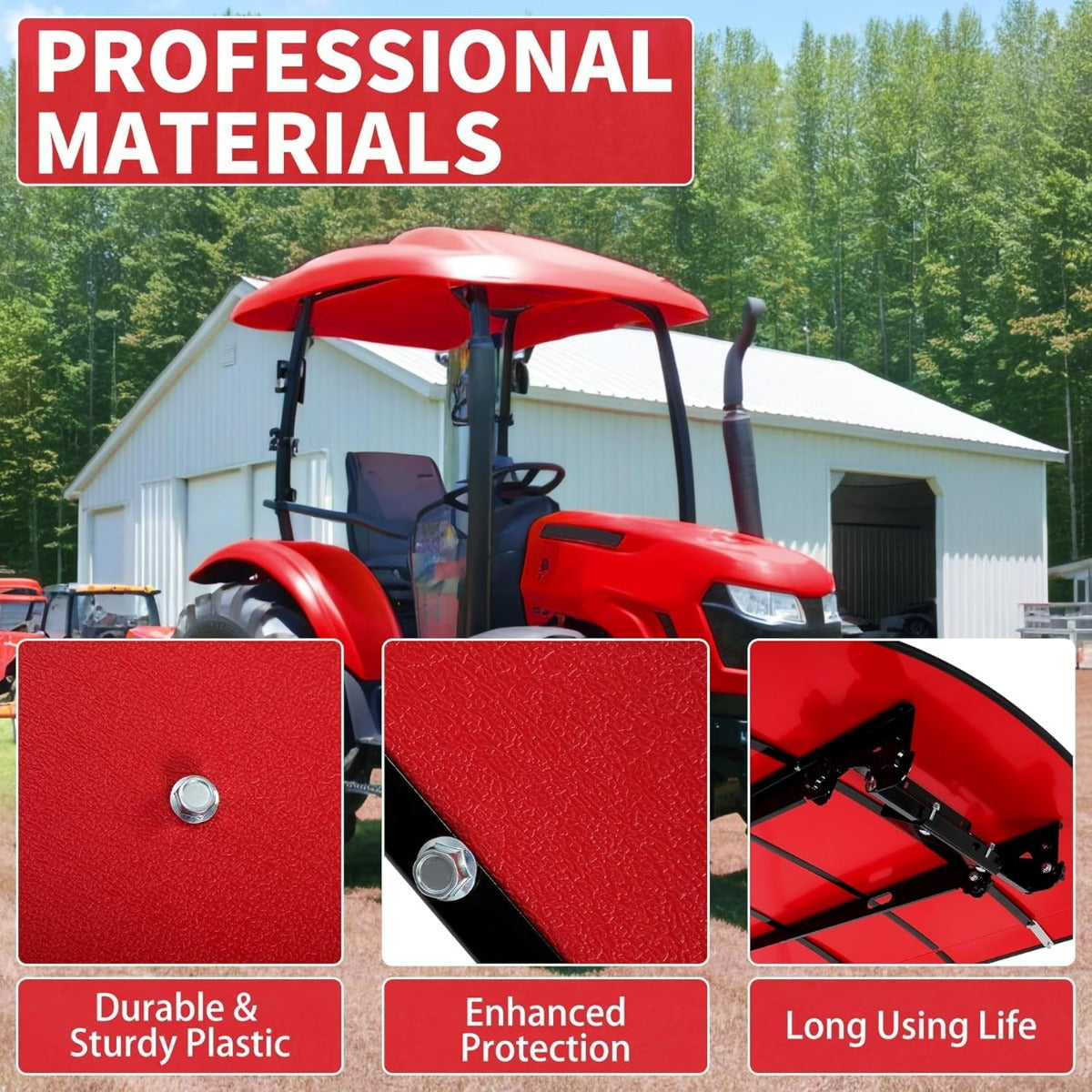 Red Canopy Compatible With All ROPS 48-3/8 Inches X 48-3/8 Inches Equipped Tractors and Mowers With 2 Inches x 2 Inches or 2 Inches x 3 Inches ROPS (Adds About 4 Inches to Tractor Height) LYJD-031S-3