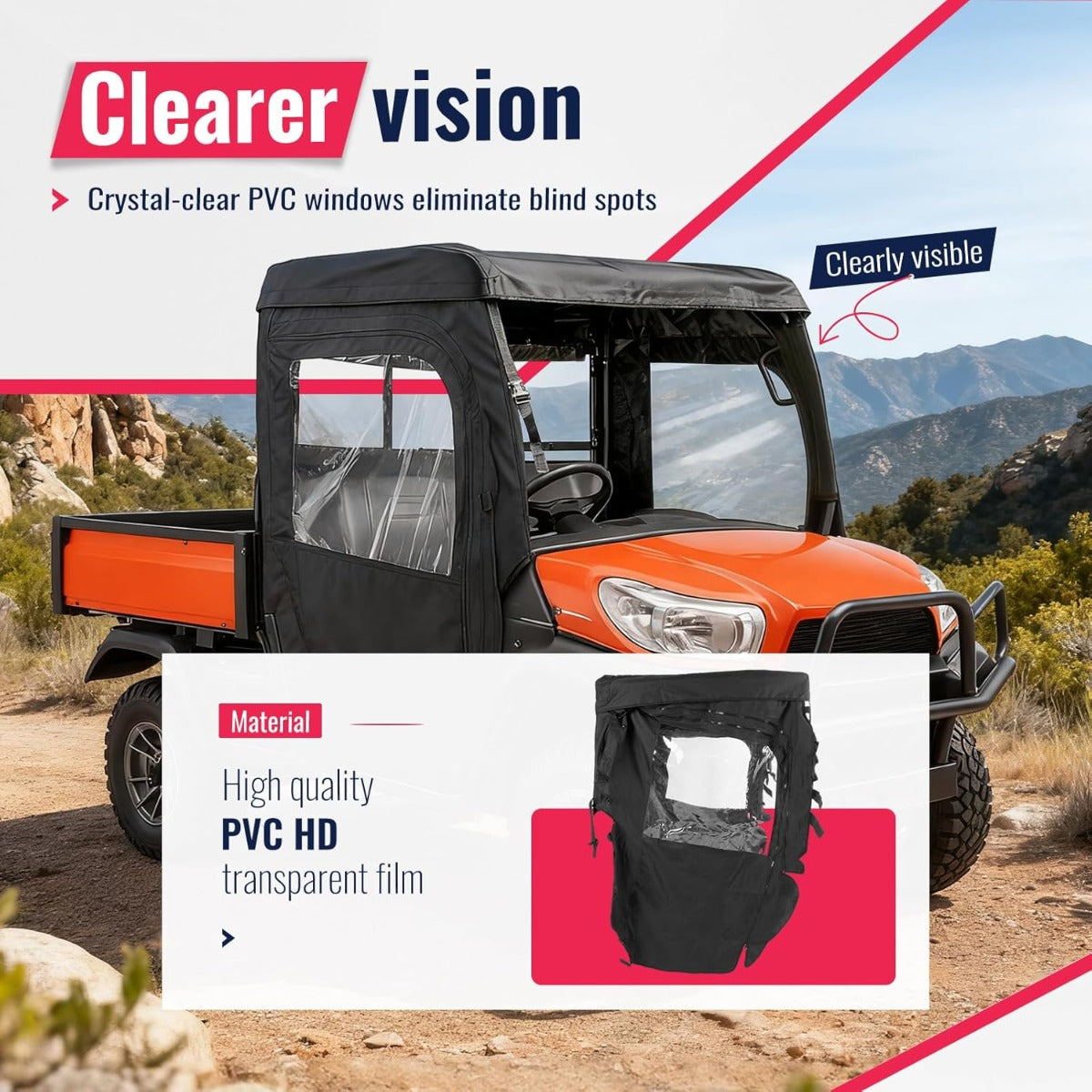 UTV Soft Door+Soft Top+Clear Rear Window W/Zipper Compatible with 2014-2023 Kubota RTV X1120D/ X900 Plastic