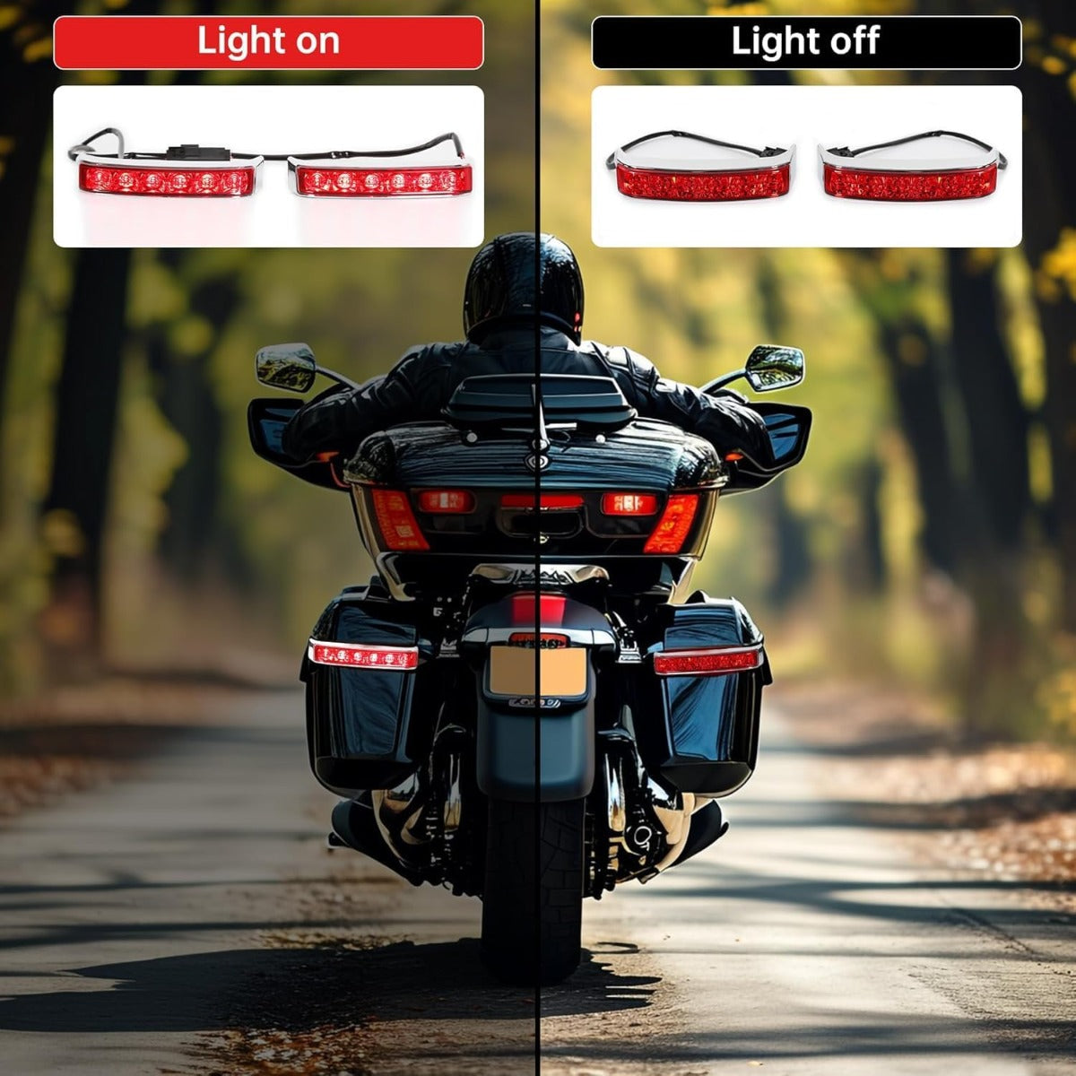 ECOTRIC LED Saddlebag Brake Running Turn Signal Lights Compatible with Harley Touring 2014-2024 Street Glide Road Glide Road King Electra Glide Tail Light Lamp (Chrome Housing Red Lens)