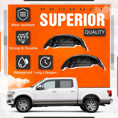 ECOTRIC Rear Inner Fender Compatible with 2015-2020 Ford F-150 King Ranch, Lariat, Limited, Platinum, SSV, XL, XLT Wheel Well Guards Mud Guard Flaps Plastic(ABS) Black