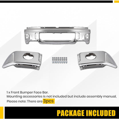 Front Bumper Face Bar Compatible with 2009-2014 Ford F150 F-150 w/Fog Light Holes Replacement for FO1002411 9L3Z17757B Chrome Steel Silvery 3Pcs