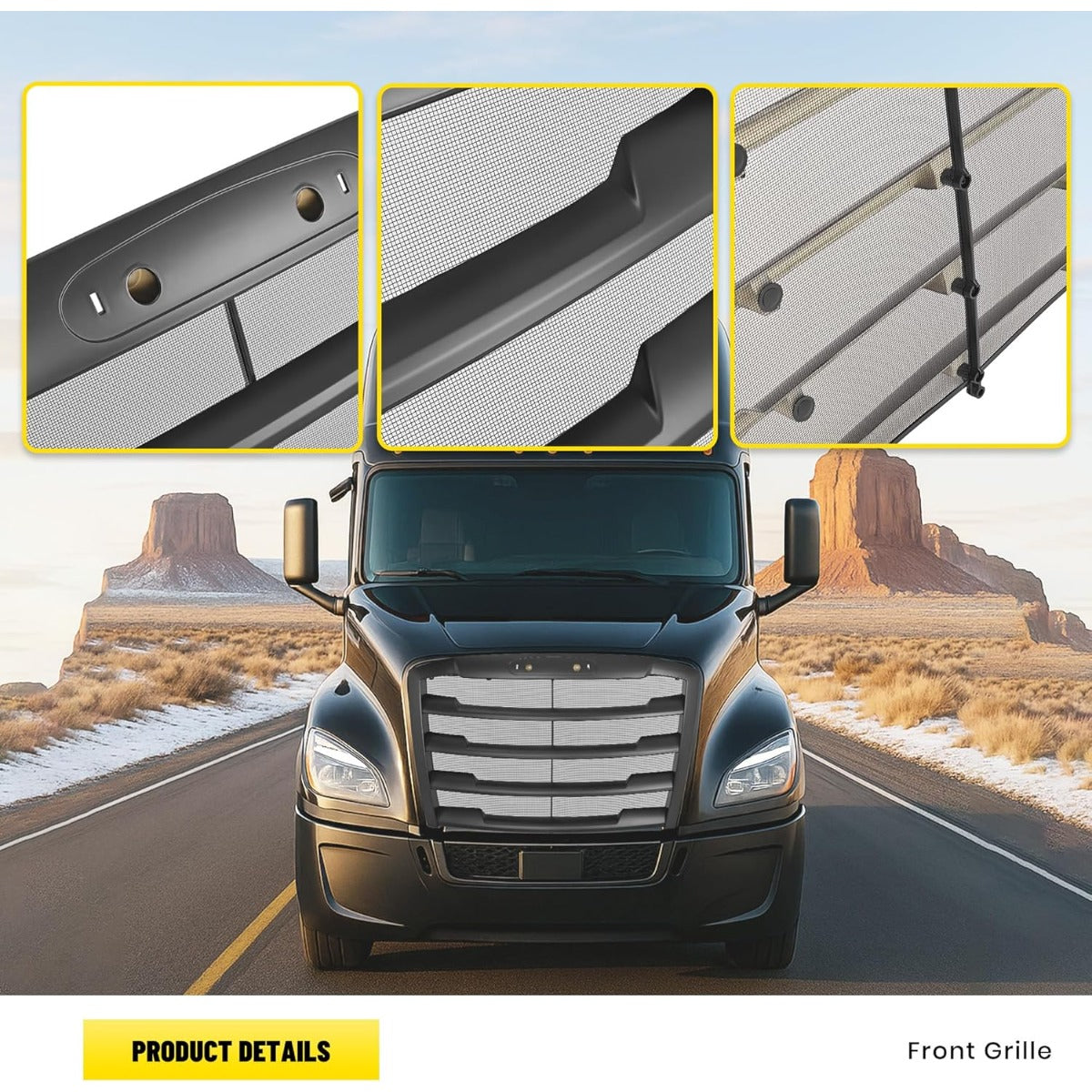 Front Grille Compatible with 2018-2024 Freightliner Cascadia Grill w/Bug Screen Matte Black