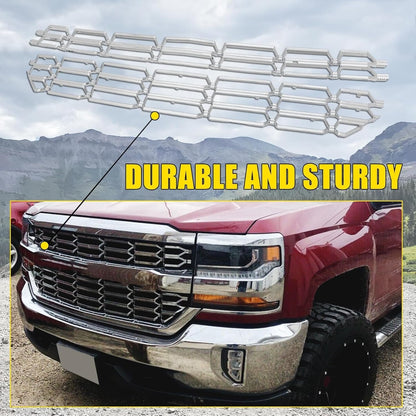 Grille Overlay Cover Inserts Compatible with 2016-2018 Chevy Chevrolet Silverado 1500 Front Bumper Upper Grille Cover Overlay Guard Chrome Silver