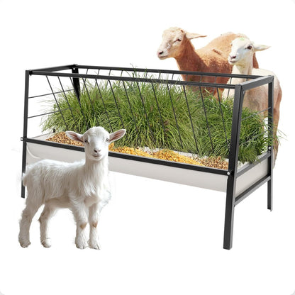Pasture Hay Feeder 2 in 1 55 Gallon Livestock Feed Trough with 22