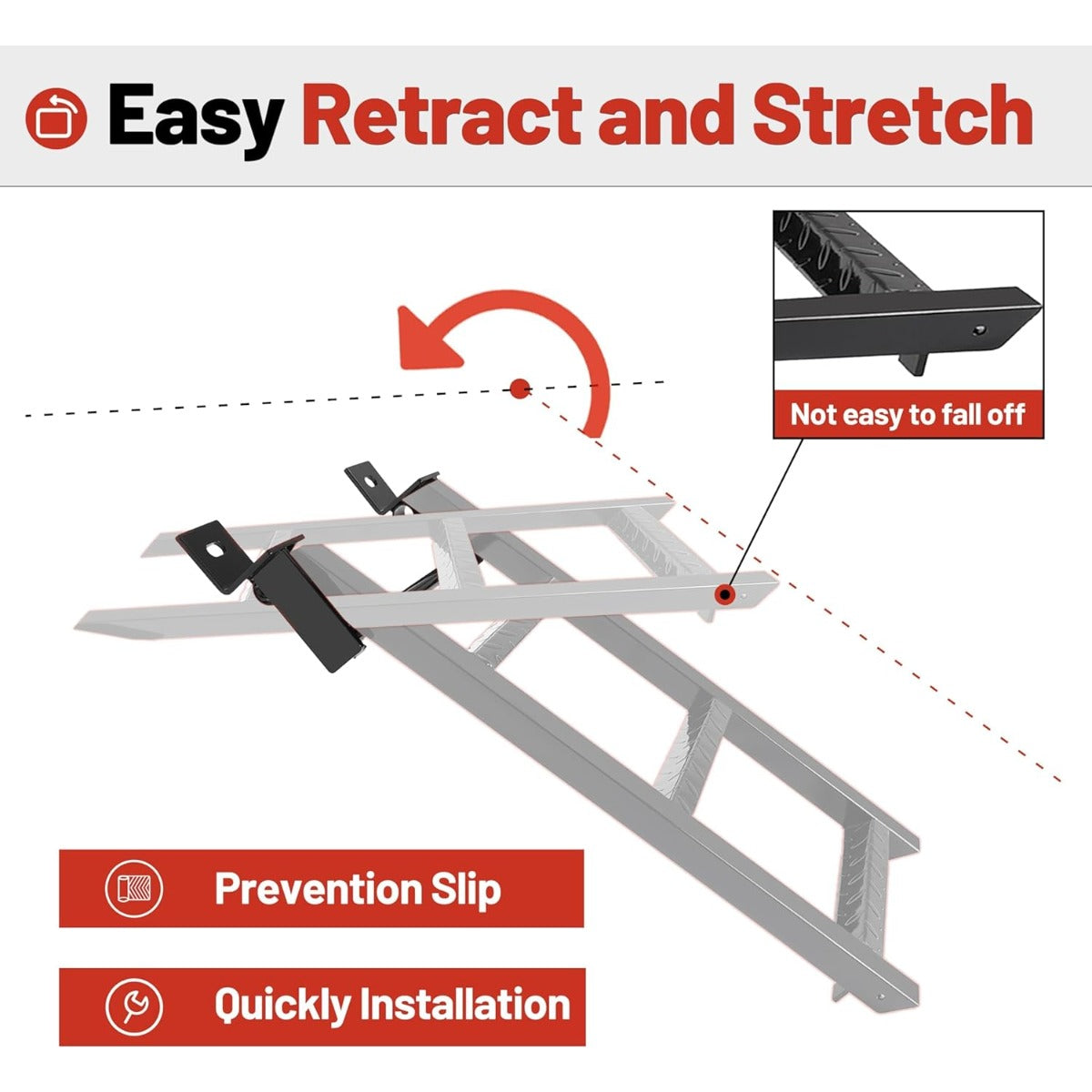 3-Rung Truck Retractable Step, 14-1/4in x 31-1/2in, Universal Fit Most Truck Tractor Trailer,Textured Surface Non-Slip Treads Heavy-Duty Steel