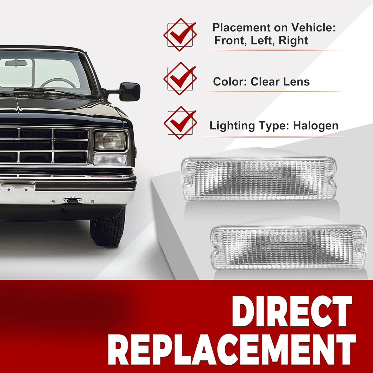HECASA Pair Turn Signal Light Compatible with 1991-1993 Dodge D150 D250 D350 W150 W250 W350 Ramcharger Running Light Signal Lamp Replacement for CH2520106 CH2521106 Driver & Passenger Side Clear Lens