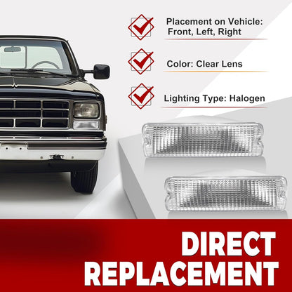 HECASA Pair Turn Signal Light Compatible with 1991-1993 Dodge D150 D250 D350 W150 W250 W350 Ramcharger Running Light Signal Lamp Replacement for CH2520106 CH2521106 Driver & Passenger Side Clear Lens
