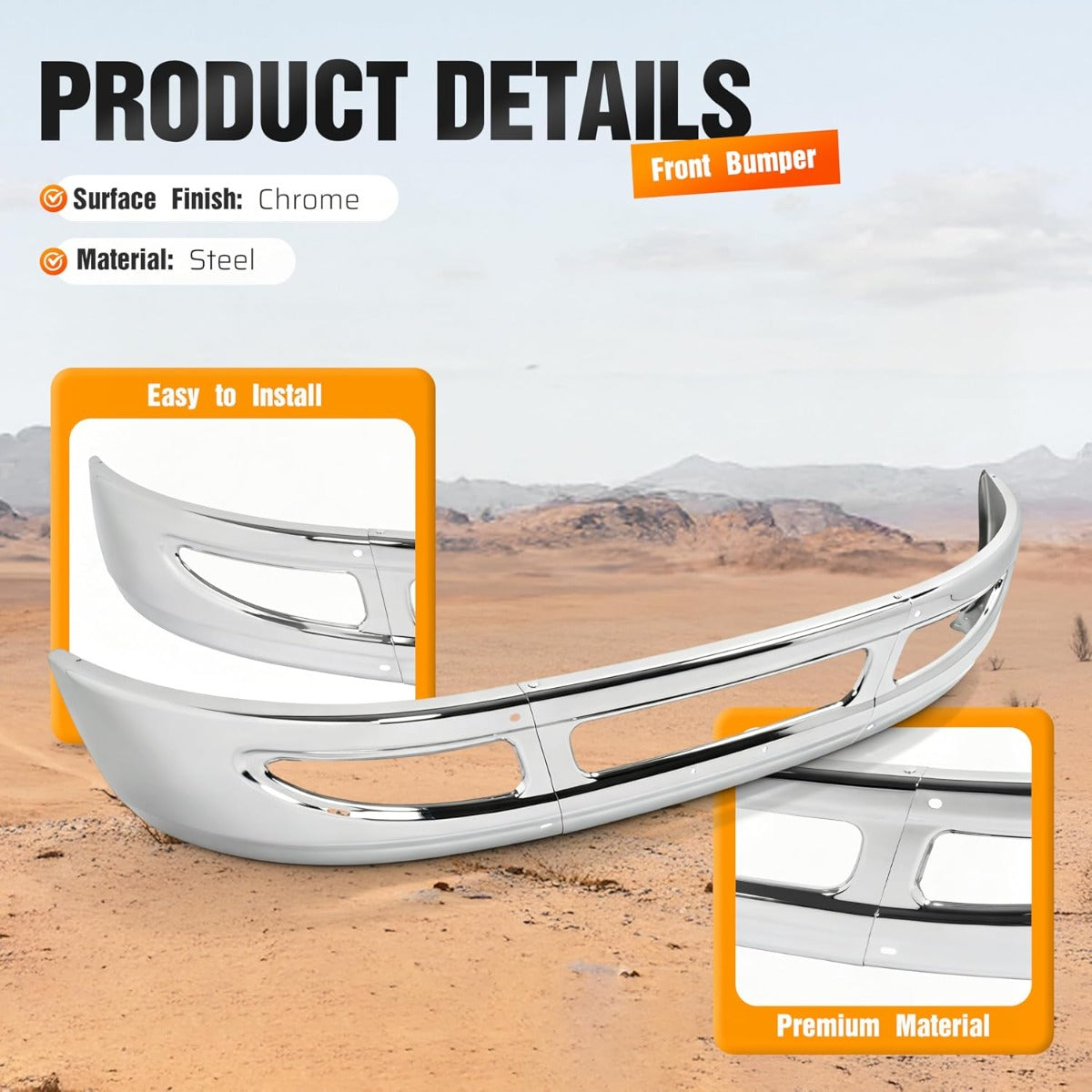 ALMULOO Front Bumper Compatible with 2009-2015 International 4300 4200 4400 8600 TranStar Durastar Base Chrome
