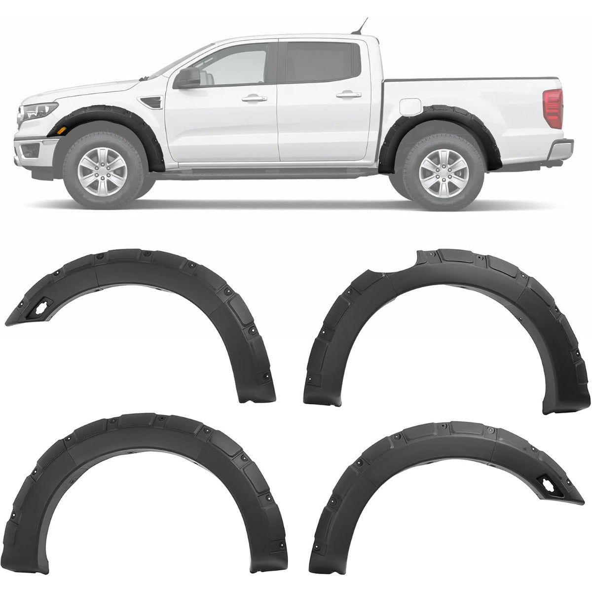6.1' Beds Fender Flares Compatible with 2019-2023 Ford Ranger Pocket Rivet Fender Flares Plastic(PP) Textured Black 4 Pcs
