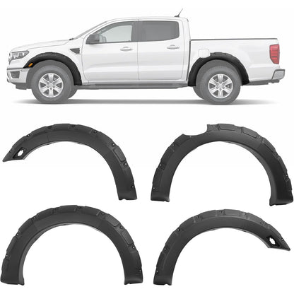 6.1' Beds Fender Flares Compatible with 2019-2023 Ford Ranger Pocket Rivet Fender Flares Plastic(PP) Textured Black 4 Pcs