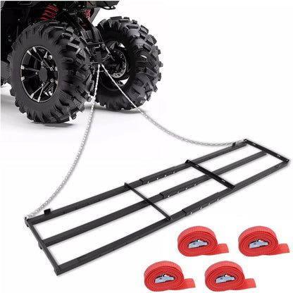 8FT Drag Harrow Driveway Grader Heavy Duty Tow Behind Drag Lawn Leveling Rake for UTV ATV Tractor Mower Land Leveler Lawn Leveling Rake W/ 6FT Chain (Black)