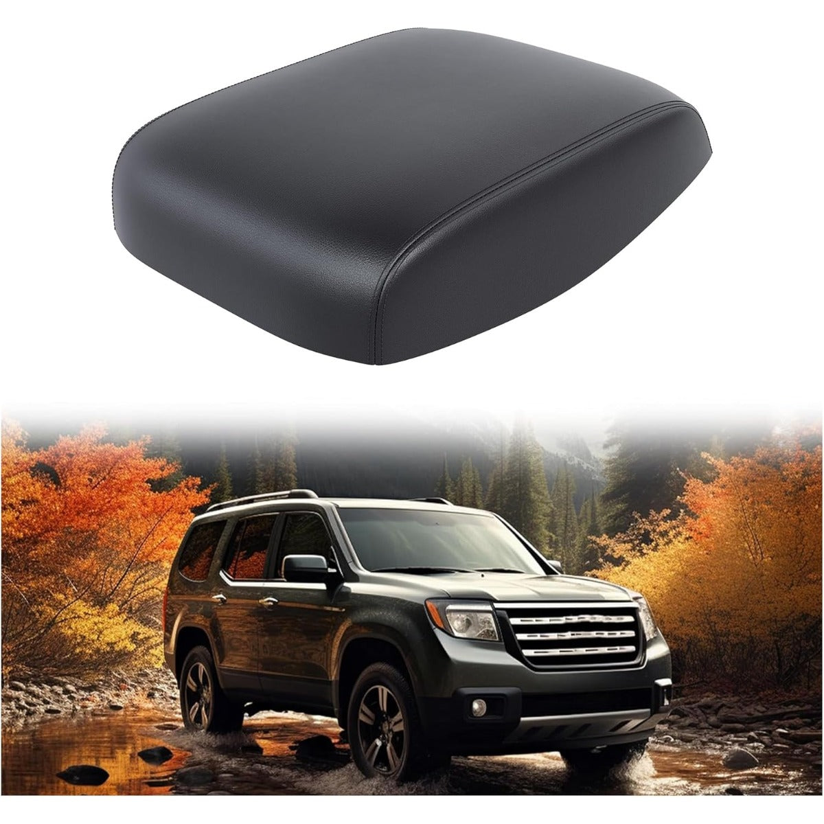 KUAFU Center Console Armrest Cover Compatible with 2009-2015 Honda Pilot Console Lid Cover Pad Replacement PVC Black