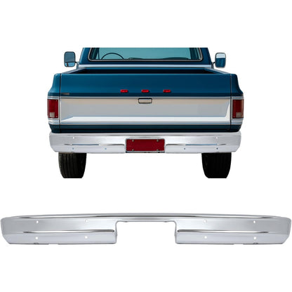 KUAFU Rear Bumper Face Bar Compatible with 1973-1980 Chevy Chevrolet GMC K5 K10 K20 C10 C20 C30 K15/K1500 K25/K2500 C25/C2500 C35/C3500 Suburban Pickup Jimmy Blazer Fleetside Steel Chrome Silvery