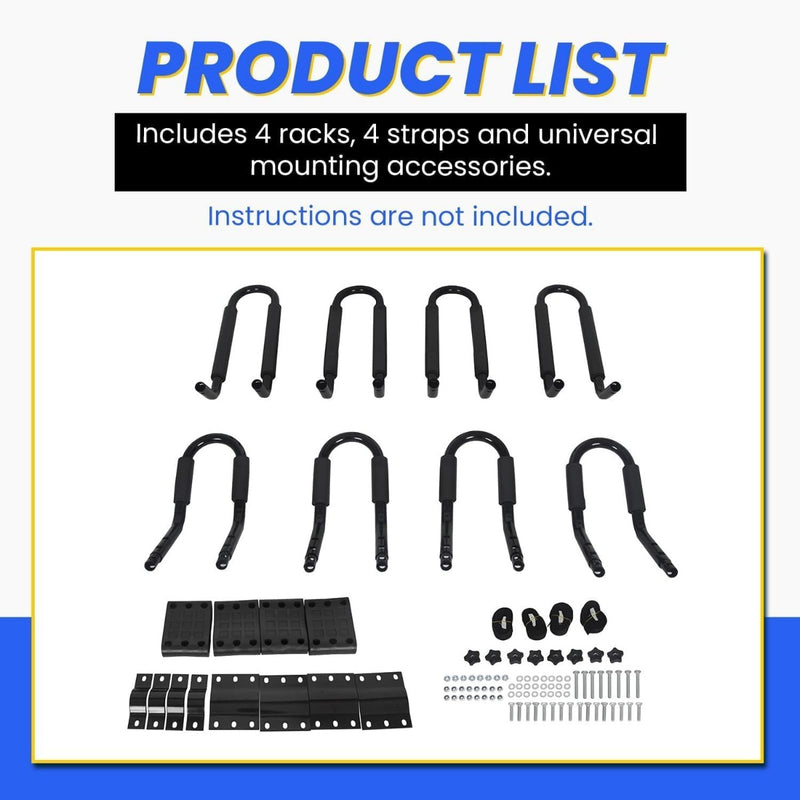 Kayak Roof Rack J-Bar Rack HD Universal Kayak Carrier Holder Canoe Boat Surf Ski Board Roof Top Mounted on Crossbar for Car SUV Truck Set of 4 LYA-011-P