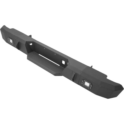 ALMULOO Rear Bumper Compatible with 1999-2007 Chevy/Chevrolet Silverado GMC Sierra 2500 3500 HD W/LED Lights Steel Powder Coated Black