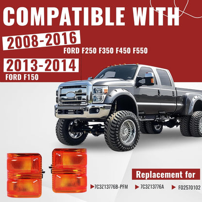 HECASA Side Mirror Marker Lights Compatible with 2008-2016 Ford F250 F350 F450 F550 Super Duty Turn Signal Light Lamp Amber Lens Pair