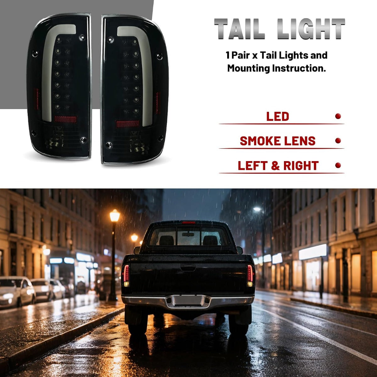 HECASA LED Tail Lights Compatible with 1995-2000 Toyota Tacoma 1998-2000 Toyota Tacoma Limited Pre Runner LED Tube Bar Replacement for TO2800116 TO2801116 8156004030 8155004030 Smoke Lens