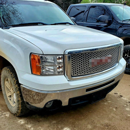 Front Upper Grill Grille Compatible with 2007-2013 GMC Sierra 1500 Denali Hood Mesh Bumper Grille Chrome