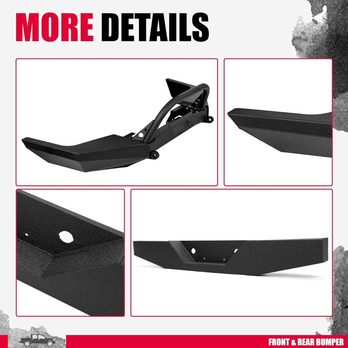 Kojem Front & Rear Bumper Compatible with 1998-2011 Ford Ranger w/Winch Plate D-Rings Powder Coated Steel